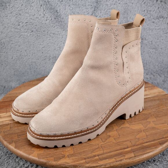 DOLCE VITA Women Huey Ivory Suede Studded Chelsea Ankle Boots 8 M - Picture 3 of 7